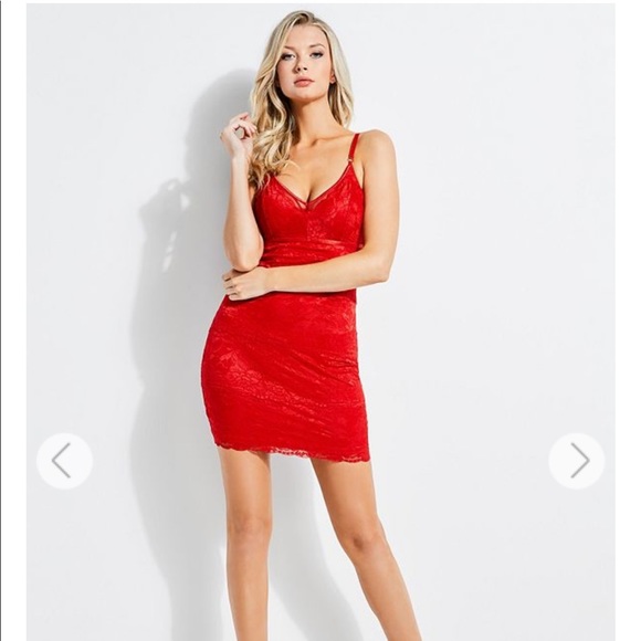 Guess Beautiful Red Lace Cami Dress - Picture 3 of 7